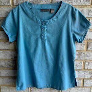 Kenar Blue Linen Blended Short Sleeve Top Women's Size 10.